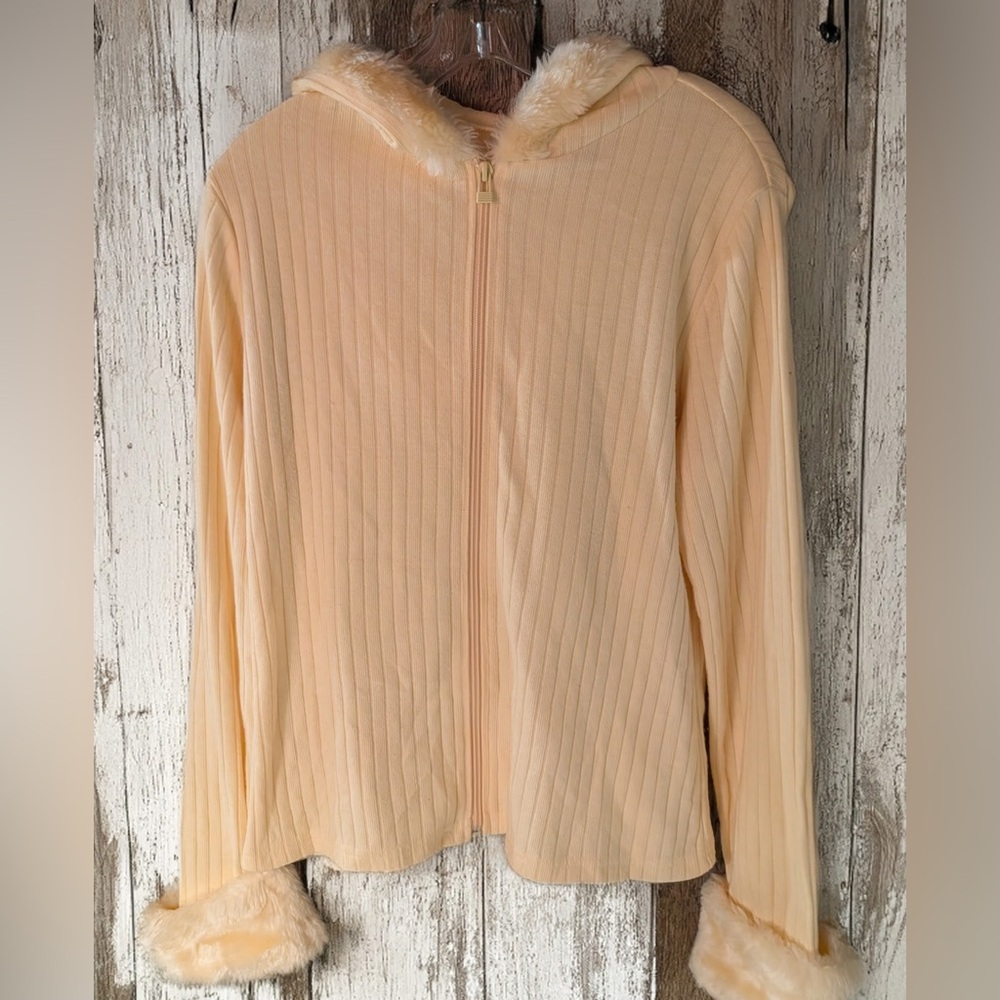 Fashion Bug Vintage Women’s Full Zip Front Cardigan Butter Yellow Size Large
